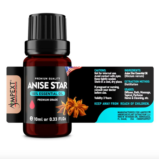 Anise Star (Illicium verum) 100% Essential Oil, Premium Grade, 10ml