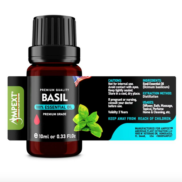 Basil (Ocimum basilicum) 100% Essential Oil, Premium Grade, 10ml