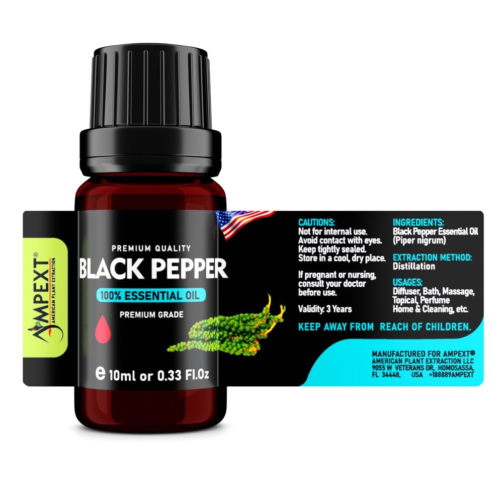 Black Pepper (Piper nigrum) 100% Essential Oil, Premium Grade, 10ml