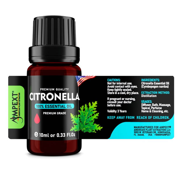 Citronella (Cymbopogon nardus) 100% Essential Oil, Premium Grade, 10ml
