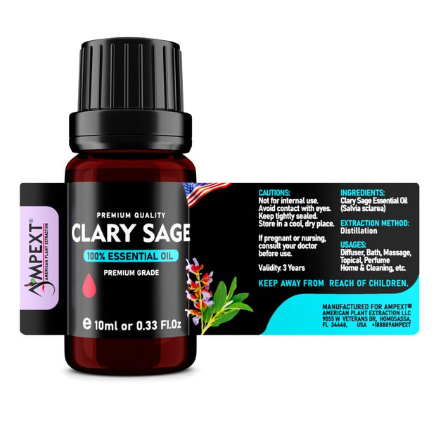 Clary Sage (Salvia sclarea) 100% Essential Oil, Premium Grade, 10ml