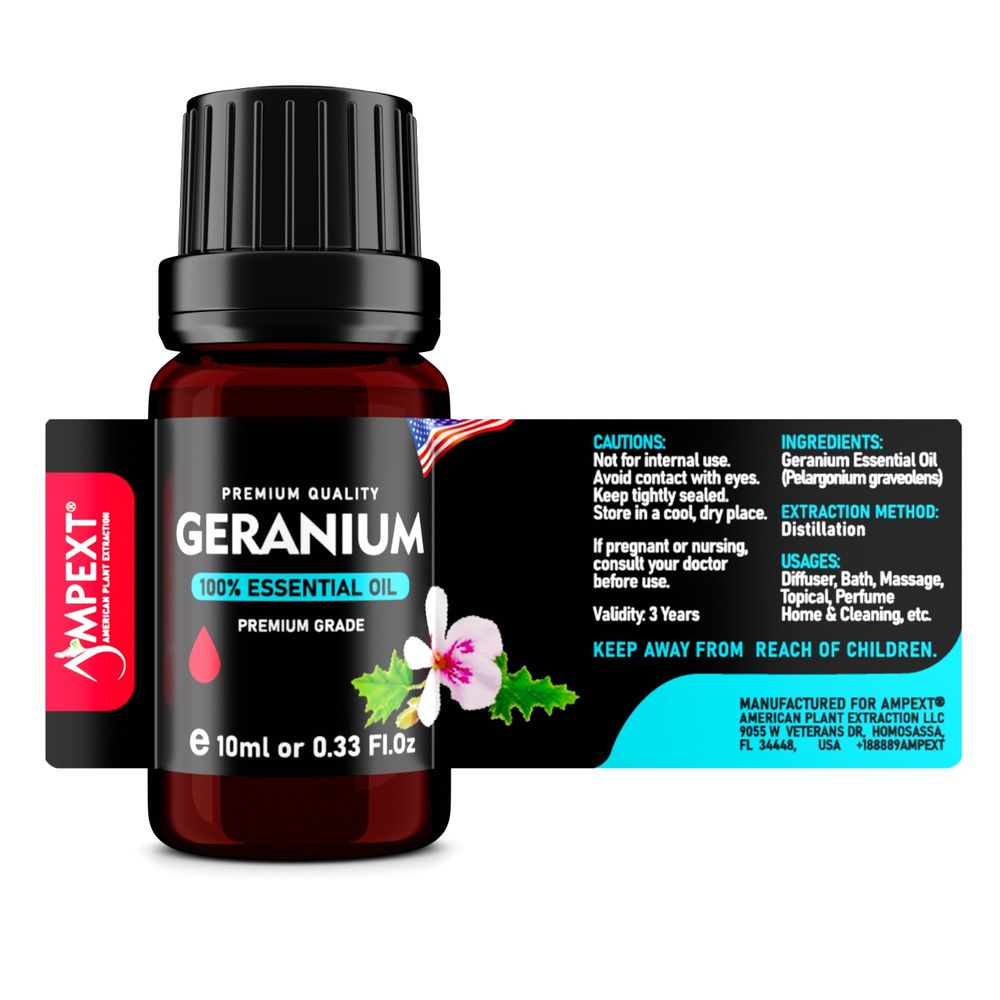 Geranium (Pelargonium graveolens) 100% Essential Oil, Premium Grade, 10ml