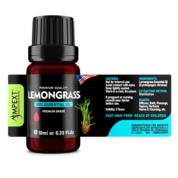 Lemongrass (Cymbopogon citratus) 100% Essential Oil, Premium Grade, 10ml